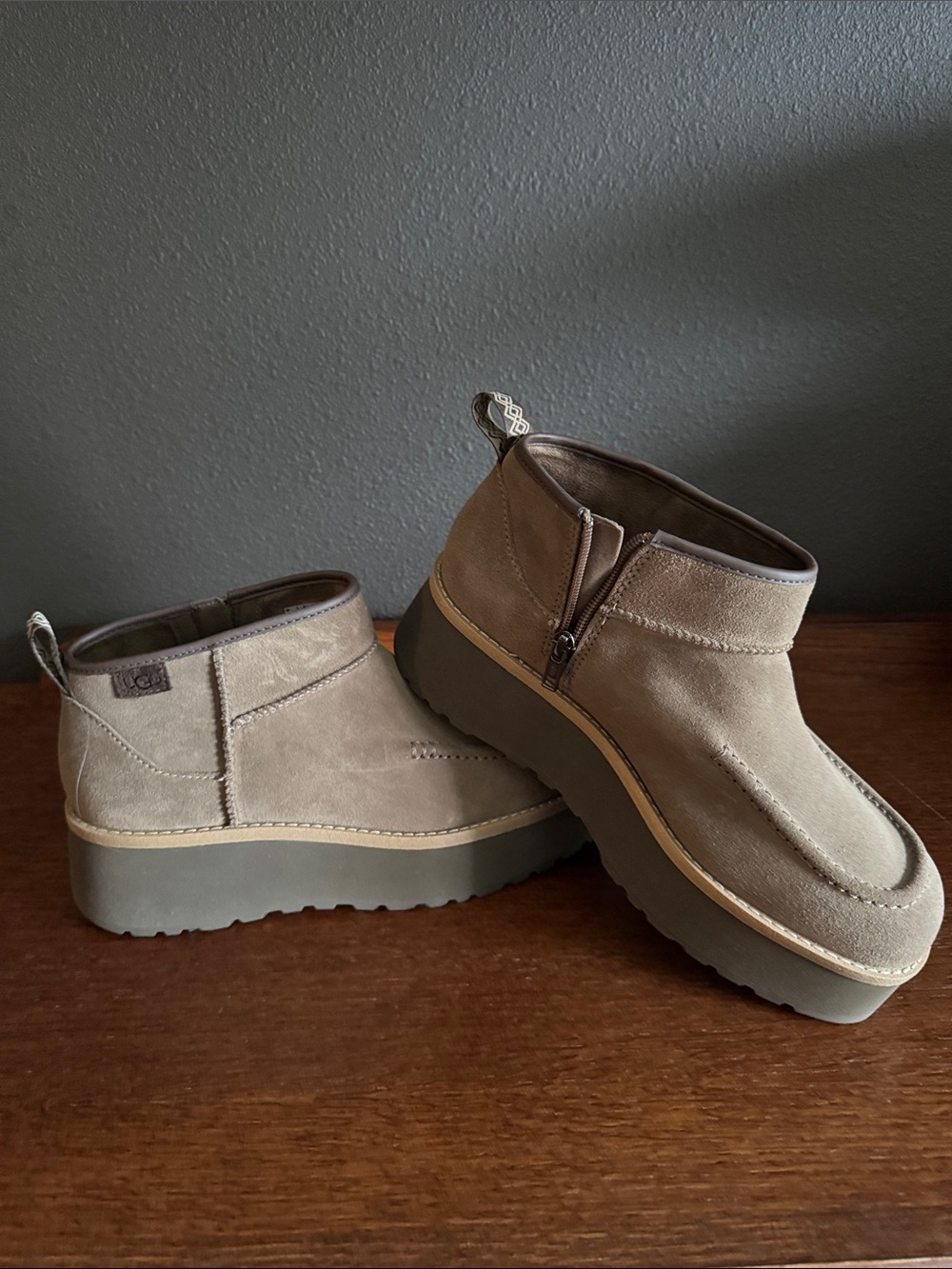 UGG Women’s Taupe Suede Chukka Platform Boots